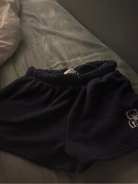 Women Navy Bear Embroidered Shorts -